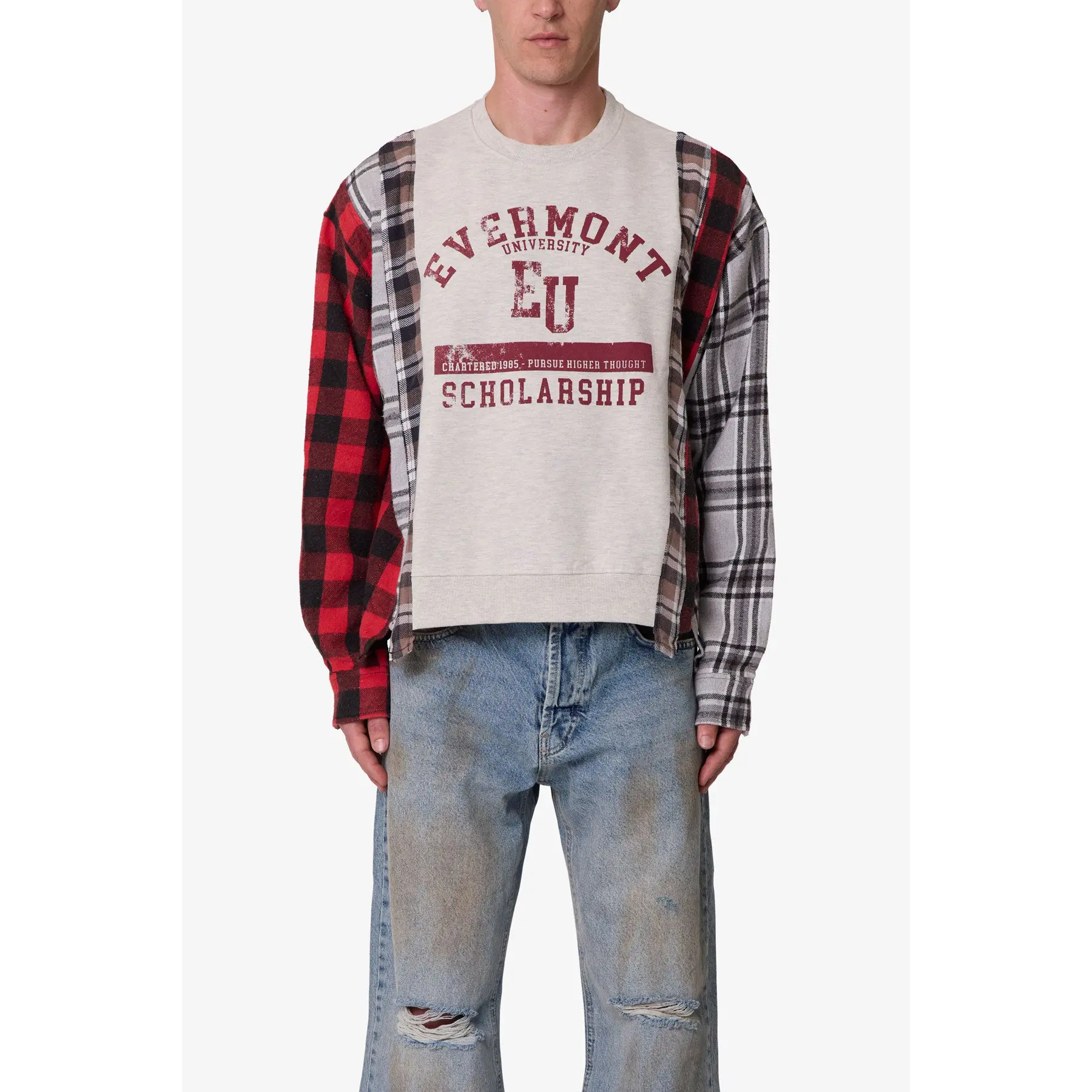 mnml Mixed Flannel Crewneck Sweater - Multi