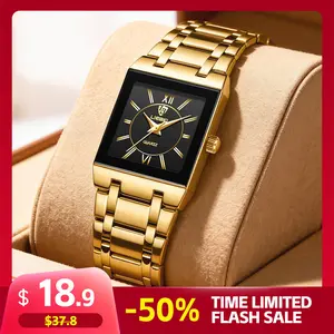 LIEBIG Women's Retro Square Analog Gold Dial Quartz Watch, 21mm Width Stainless Steel Strap, 30M - 50M (3ATM) Waterproof, Ideal Gift Choice