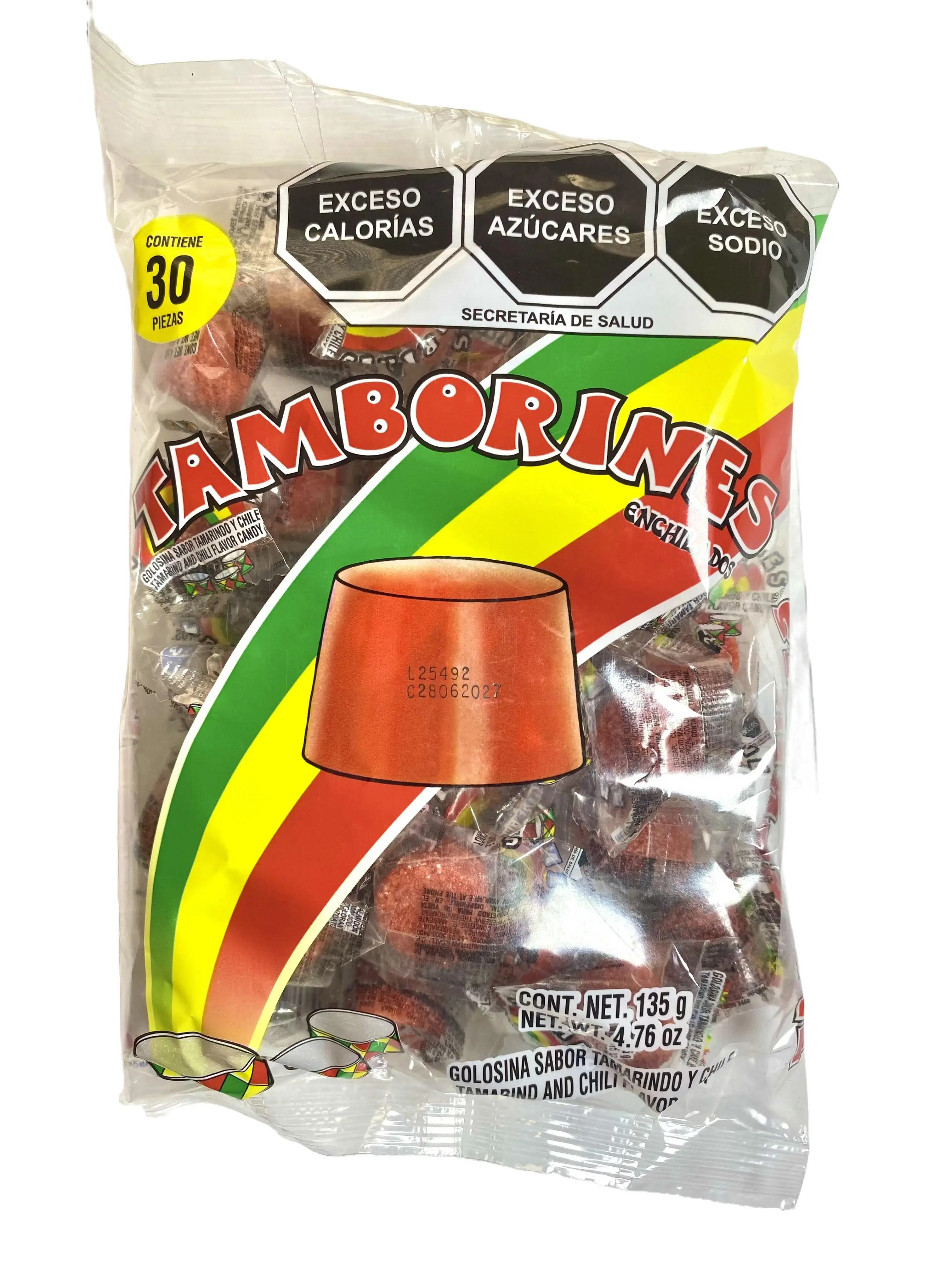 TAMBORINES - GOLOSINAS SABOR TAMARINDO Y CHILE - 30 PIEZAS - SWEET CANDY -  PRODUCT OF MEXICO