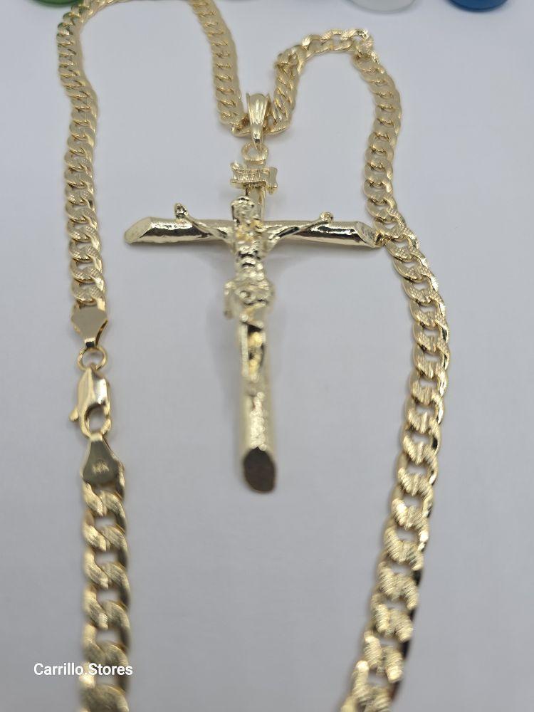 CHRIST ON THE CROSS Fashion  Cuban link style necklace gold-plated 24"inches stamp Big pendant
