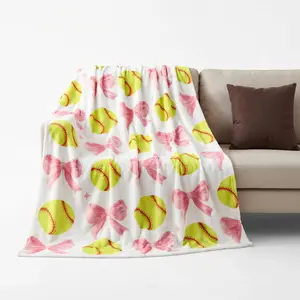 Softball Bow Blanket Coquette Pink Bow Soft Throw Blanket for Girls Women Team Players Coach Unique Gifts for Sports Lovers Soft Cozy Versatile Option