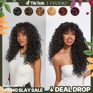 [Blend] Frodio Veralux™ Blend Human Hair Curly Wig With Bangs- Effortless Shaggy Waves Big Hair Curly Hair Wig Ready To Wear