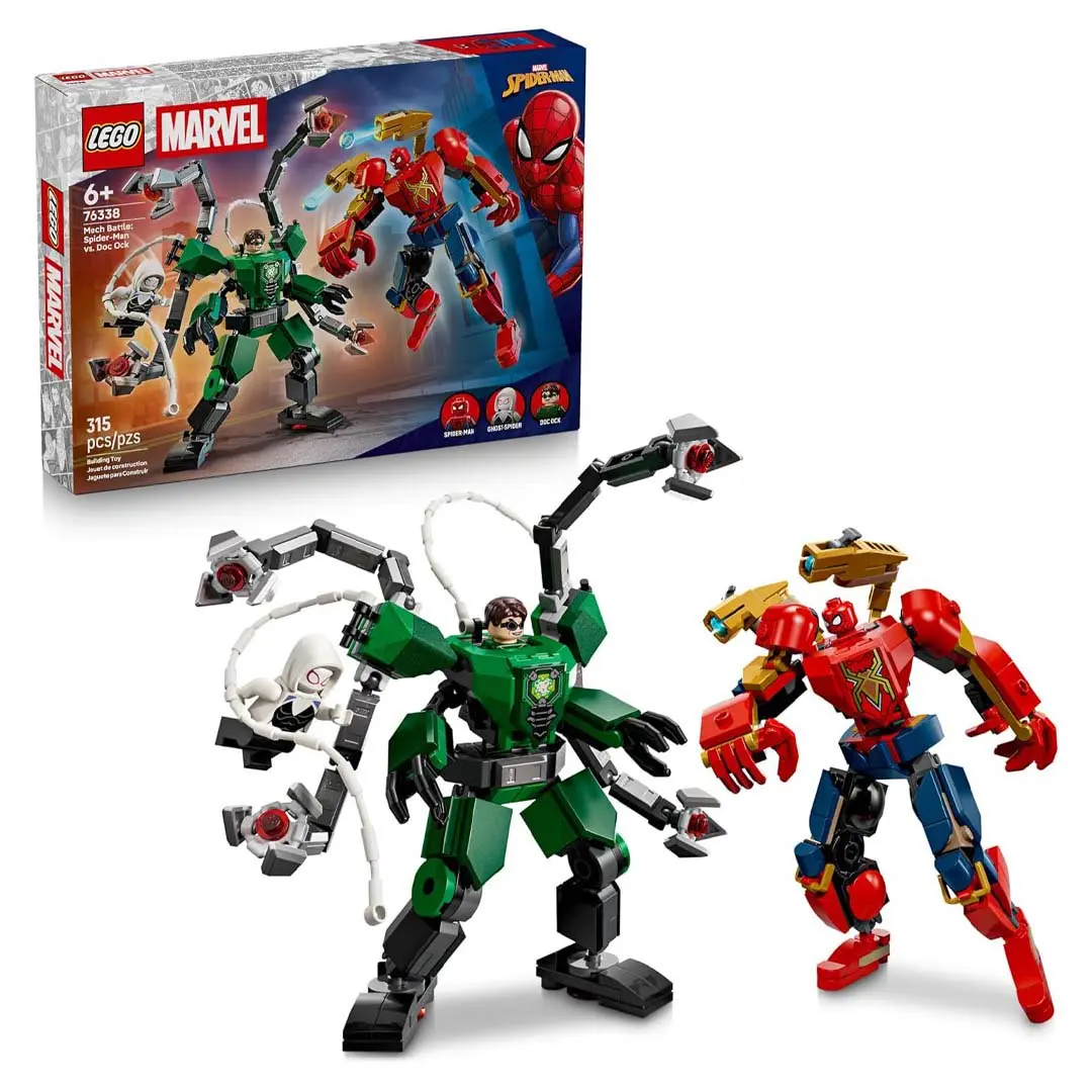 LEGO Marvel Articulated Mech Battle Building Toy Action Figures Playset - Spider-Man vs. Doc Ock (76338), Gift Ideas for Kids