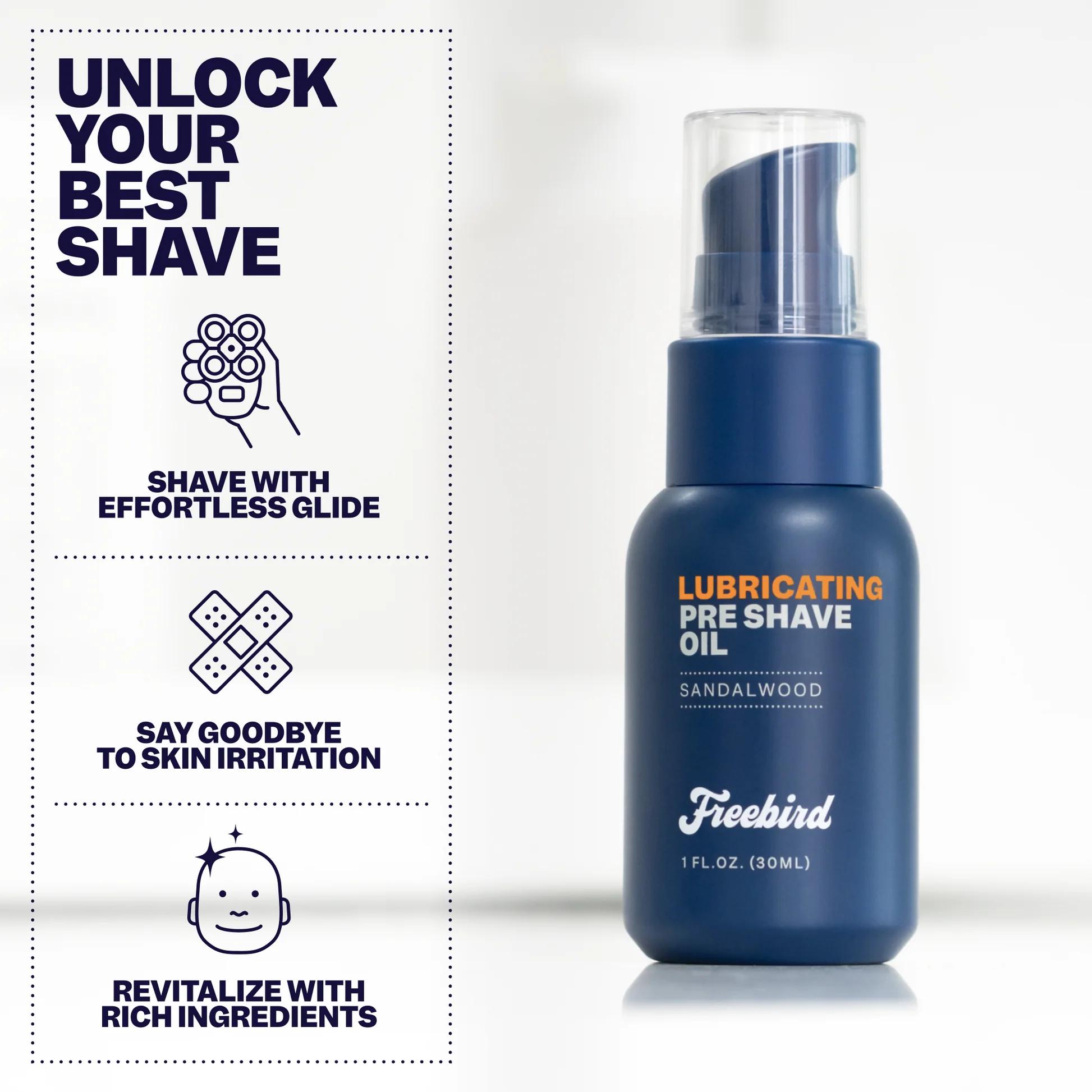 FREEBIRD Lubricating Pre-Shave Oil - 30ml Sandalwood Scented Formula for Smooth Shave Prep - Ideal for Sensitive Skin - Hydrating & Moisturizing Cleanser