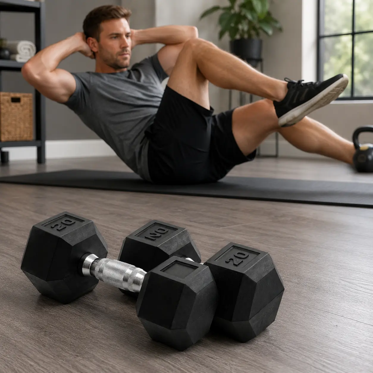2-Pack 20 lb Rubber Hex Dumbbells with Ergonomic Handles for Strength Training