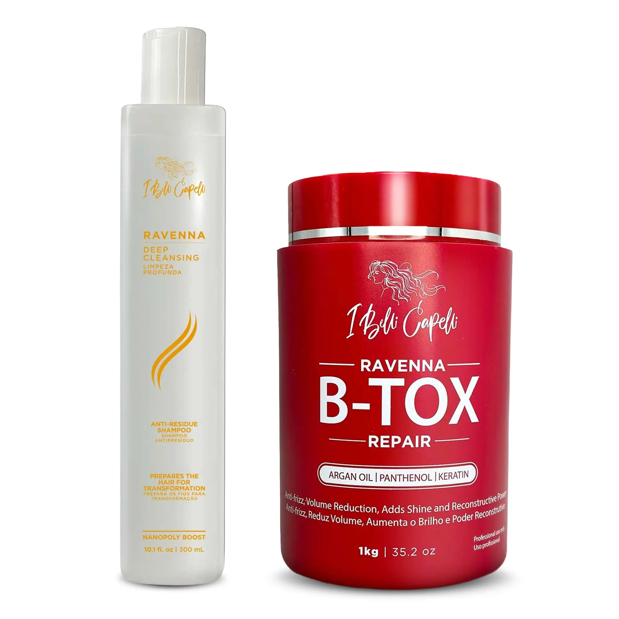 I Belli Capelli Ravenna B-Tox Repair Hair Mask Kit 1kg + Anti-Residue Shampoo | Keratin Argan Oil Frizz Control | Professional Treatment for Damaged Dry Curly Hair Organic Hair Growth Hydrating Hydrate Cleansing Moisturizer