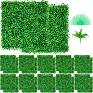 Artificial Boxwood Panel UV 24pcs Boxwood Hedge Wall Panels Artificial Grass Backdrop Wall 10" X 10" 4 cm Green Grass Wall, Fake Hedge for Decor Privacy Fence Indoor, Outdoor Garden Backyard