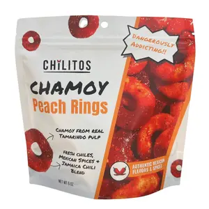 PEACH RINGS Chamoy Candy - Chilitos Sweet, Sour & Spicy Chili Snack - Mexican Fruit Flavored Gummy Candy for All Ages, Authentic Dulces Mexicanos Enchilados, 6oz Candy Bags with Tamarindo Pulp Chamoy