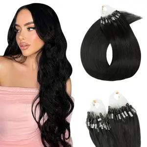 SEGOHAIR Micro Link Hair Extensions, Human Hair, Micro Bead Extensions Micro Loop Micro Ring Extensions for Women, Silky Straight Natural 50g/100 Stands