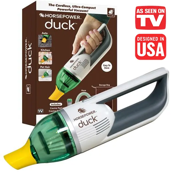 Horsepower Duck Ultra Compact Cordless Vacuum Cleaner for Home, Car, Office, Strong Suction for Pet Hair, Food Particles Clean-Up, Rechargeable