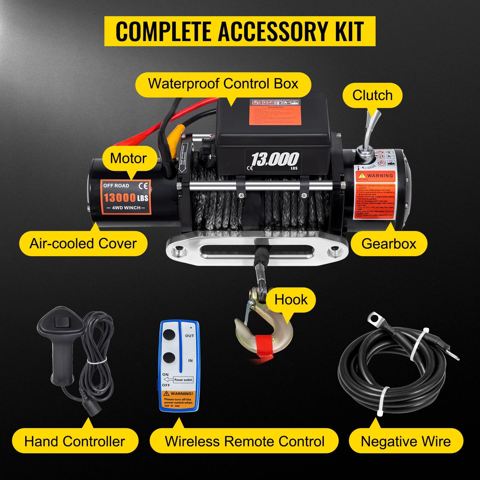 VEVOR Electric Winch 13000lb Load Capacity Truck Winch Compatible with Jeep Truck SUV 65ft/20m Synthetic Rope 12V Power Winch with Wireless Remote Control, TikTokShopBlackFriday, Powerful Motor for ATV UTV Off Road Trailer