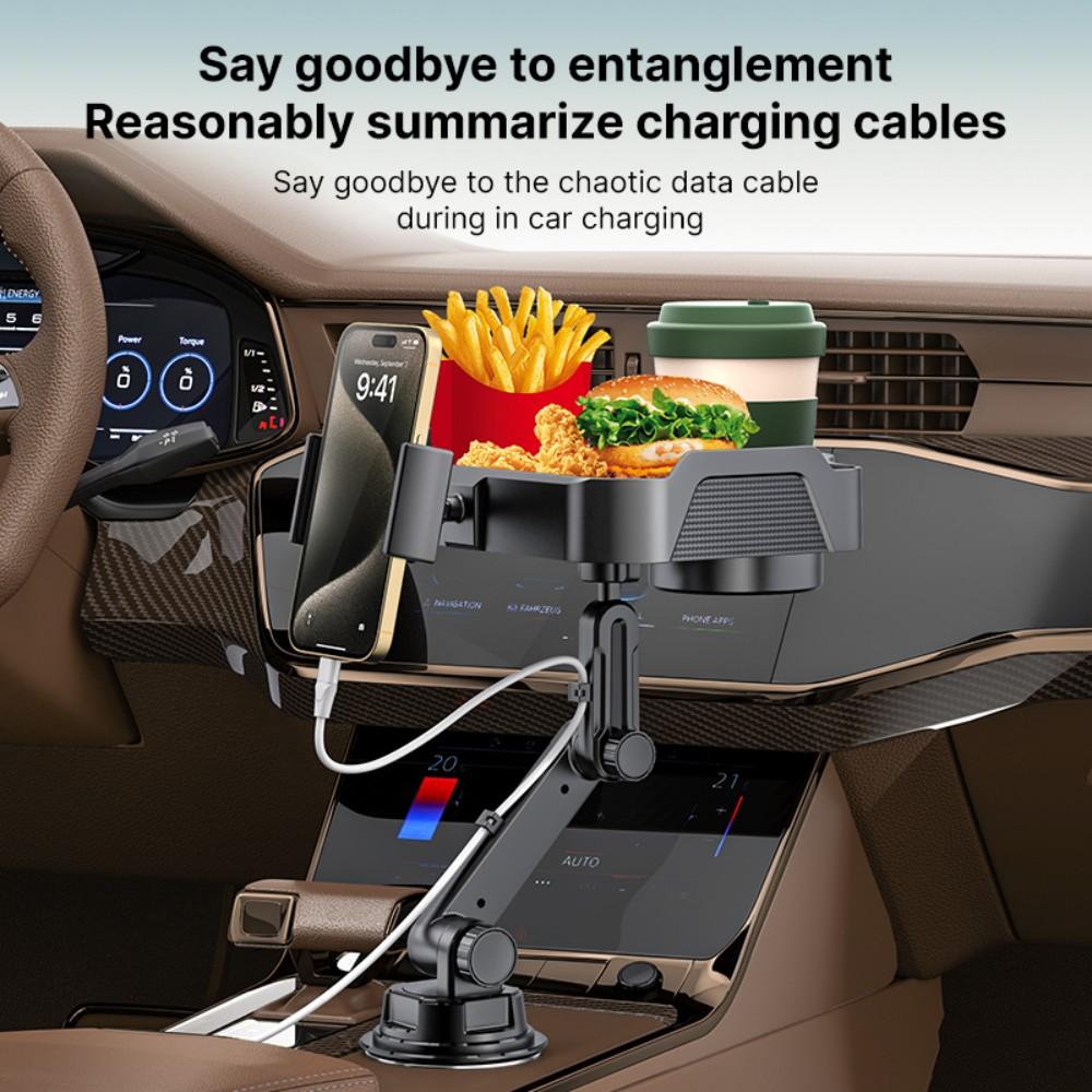 4 in 1 Car Cup Holder Expander Tray with Phone Holder, 360° Rotating Large Car Food Tray, Car Console Organizer for Drink Snack Phone, Universal for Car SUV Truck Van Pickup