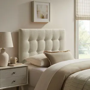 Emily Fabric Upholstered Twin Size Headboard in Linen