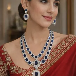 AD neckless for women for party weeding haar Bridal Wedding Set Earrings Matching Jewelry Set Moissanite Diamond Set