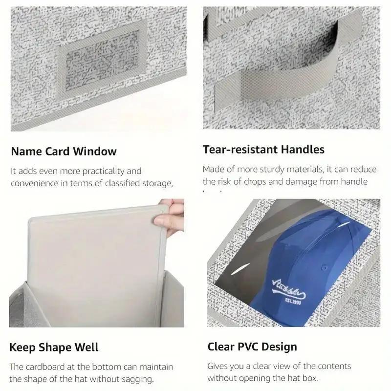 Stackable Hat Storage Boxes for Baseball Caps Holds Up to 24 Hats Durable Cardboard Box for Men Classic Style Wardrobe Organizer with Clear Window Lid