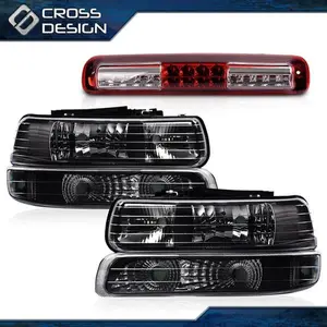 CROSSDESIGN Clear Headlight & Bumper& LED 3RD Brake Cargo Light Fit For 99+ Chevy Silverado