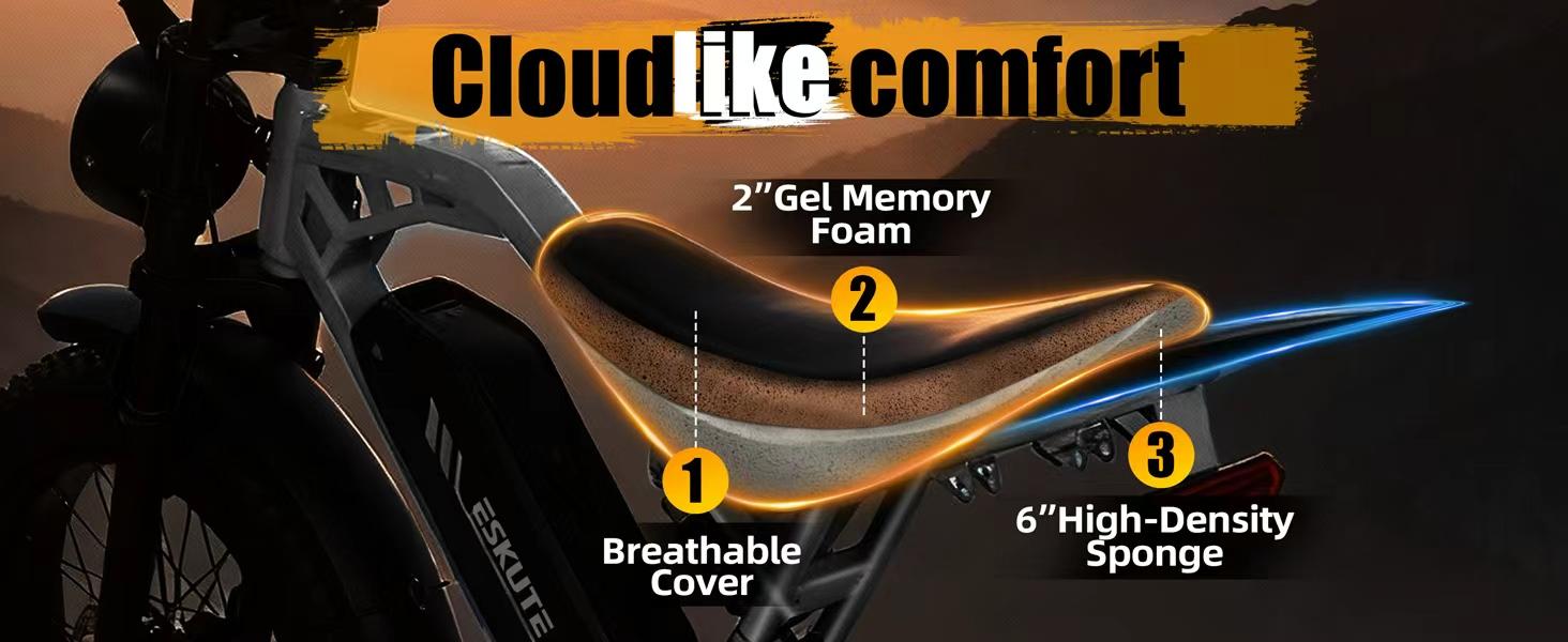 Eskute V200 Electric Bike | 20.8Ah Huge Battery | 1500W Peak Power | 30 MPH | Full Suspension | 80 Miles Range | 7-Speed Dual Suspension | 20" x4.0 Fat Tire e-bike Mid Drive with LED Lights