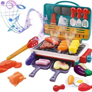 Kids BBQ Camping Cooking Play Set,Kids BBQ Grill Toy Set with Smoke & Light, Interactive Barbecue Cooking Playset for Toddlers 3-8,