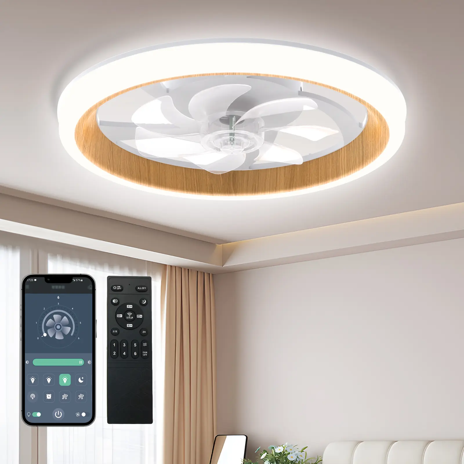 HYPERLITE Ceiling Fan With Light Remote,3 LED Color(3000K/4000K/6500K) Temperature,Timer Setting, 6 Speed Noiseless AC Motor, Adjustable Brightness,Two-in-one Light+Fan,White Fandelier Ceiling Fans for Bedroom,Living room,bathroom,Dealsforyoudays