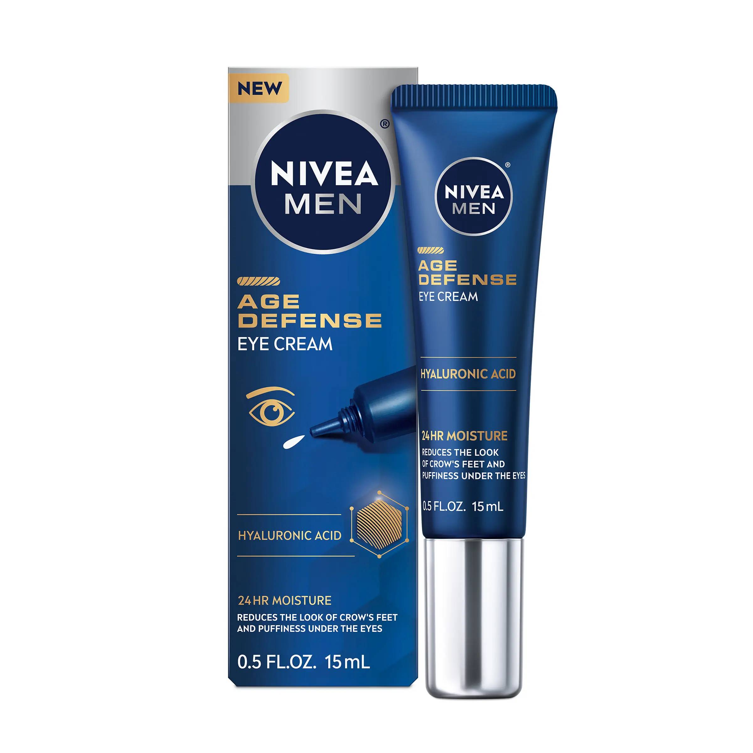 Nivea Men Age Defense Eye Cream, 0.5oz Daily Moisturizer with Hyaluronic Acid, Lightweight for Sensitive Skin