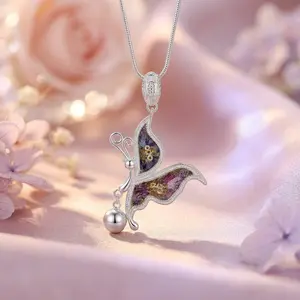 ”Ethnifly“  Ethnic Hand-Embroidered Butterfly Silver Necklace