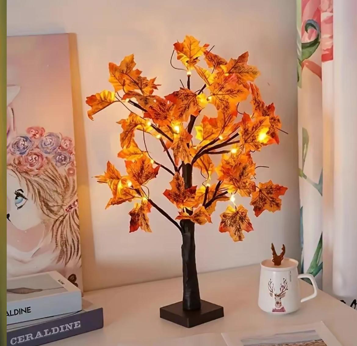 2-Piece LED Tree Lights with Maple Leaves for Christmas Halloween & Thanksgiving Home Decor Night Lights Battery-Powered USB Control Art Deco Style Floral Design