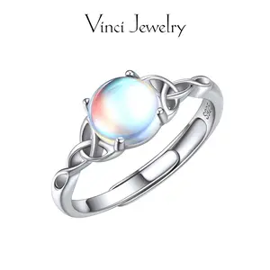 925 Sterling Silver Moonstone Celtic Knot Design Ring, Silver Ring Jewelry Gift for Birthday, Elegant Fine Jewelry with Aritificial Moonstone