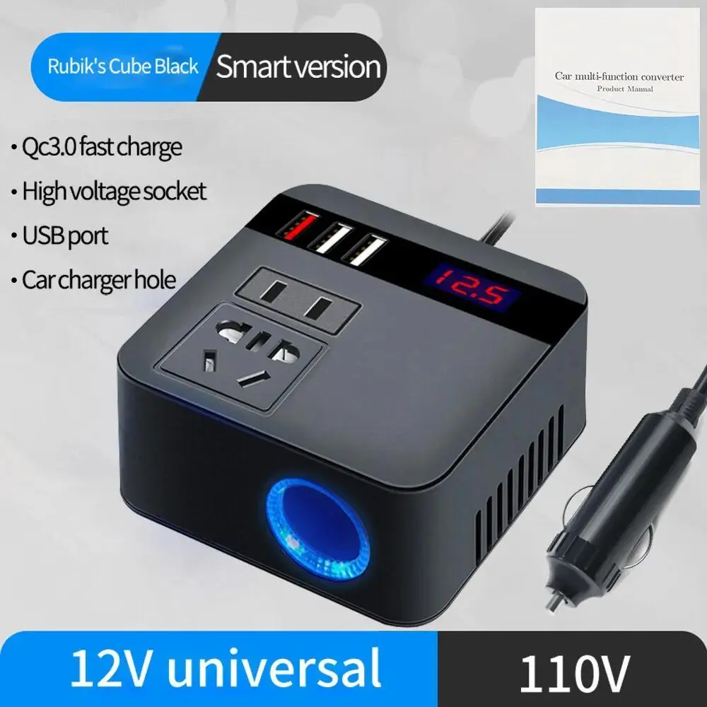 300W Portable Power Inverter - 12V DC to 110V AC Converter, Inverter Compatible, 300W Peak Boost, 10V Cut-off, 50/60Hz Stable Voltage, Multiple Outlets, Compact Design for Home Power Supply & Outdoor Use