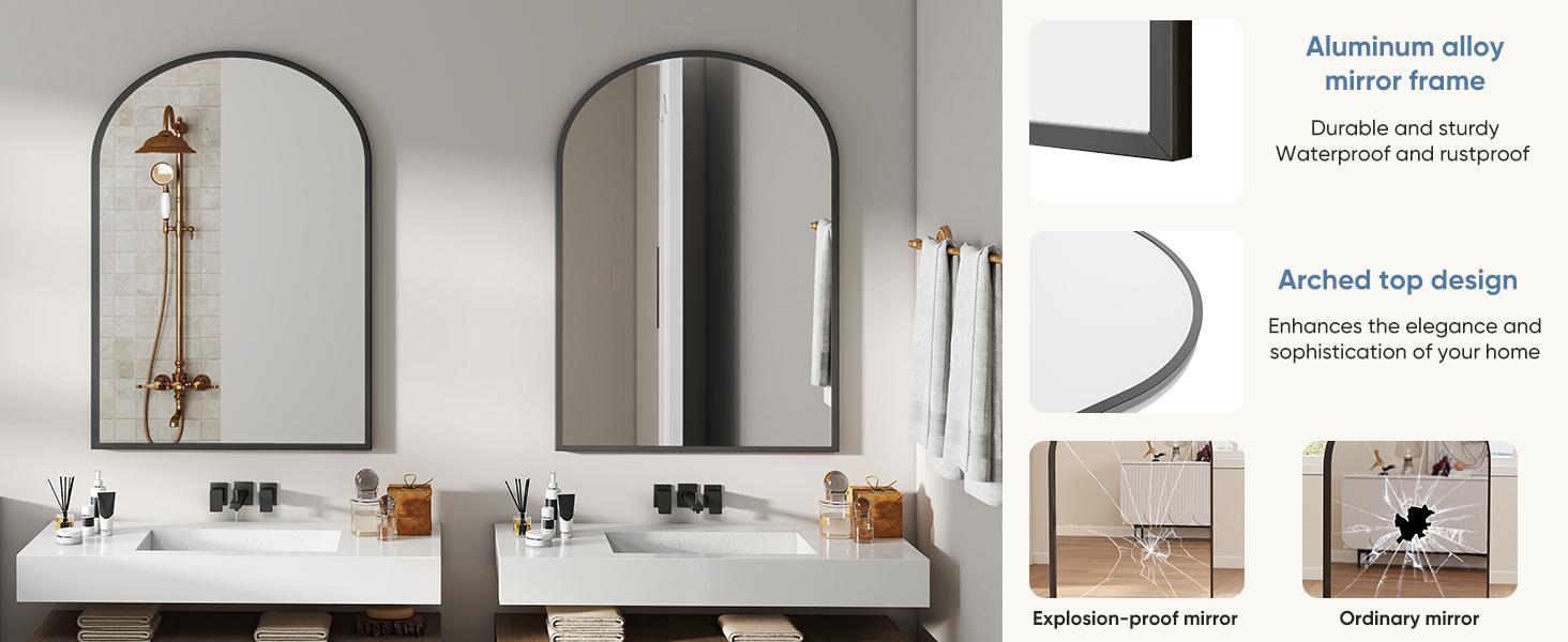 Arched Gold Bathroom Mirror Wall Mounted Vanity Metal Frame Mirror for Bedroom, Entryway, Living Room Mirrored Furniture