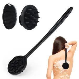 3Pcs Silicone Body Brush Set - Double-Sided Back Scrubber With Long Handle,Exfoliating Shower Brush For Deep Cleaning,Face Scrubber Gift for Home Bathroom
