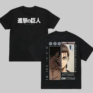 Eren Jaeger - Attack on Titan AOT Crew Neck Short Sleeve Anime Graphic Double-Printed Cotton T-Shirt Unisex Breathable Streatwear Casual Pure Color Tee