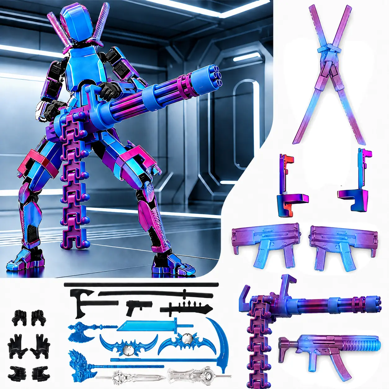 New Arrivals Titan 13 Pre-Assembled Action Figure Set - ABS Articulated Robot Figure with Interchangeable Hands, Expanded Accessories for Creative Posing, Display