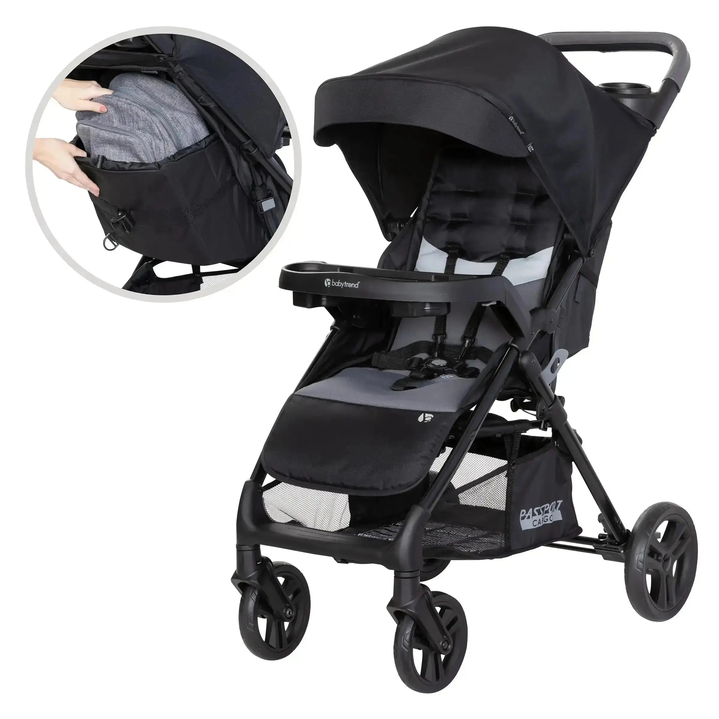 Baby Trend® Passport® Fieldstone Grey Lightweight Compact Cargo Stroller with Comfort Cabin Canopy & Extra-Large Storage Basket