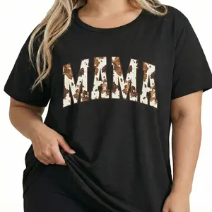 Mama Shirt Western Graphic Tee Women Cow Print Varsity Letter Country Boho Aesthetic Oversized Fit New Mom Mothers Day Gift Trendy Casual plussized Top S To 6XL KT5028