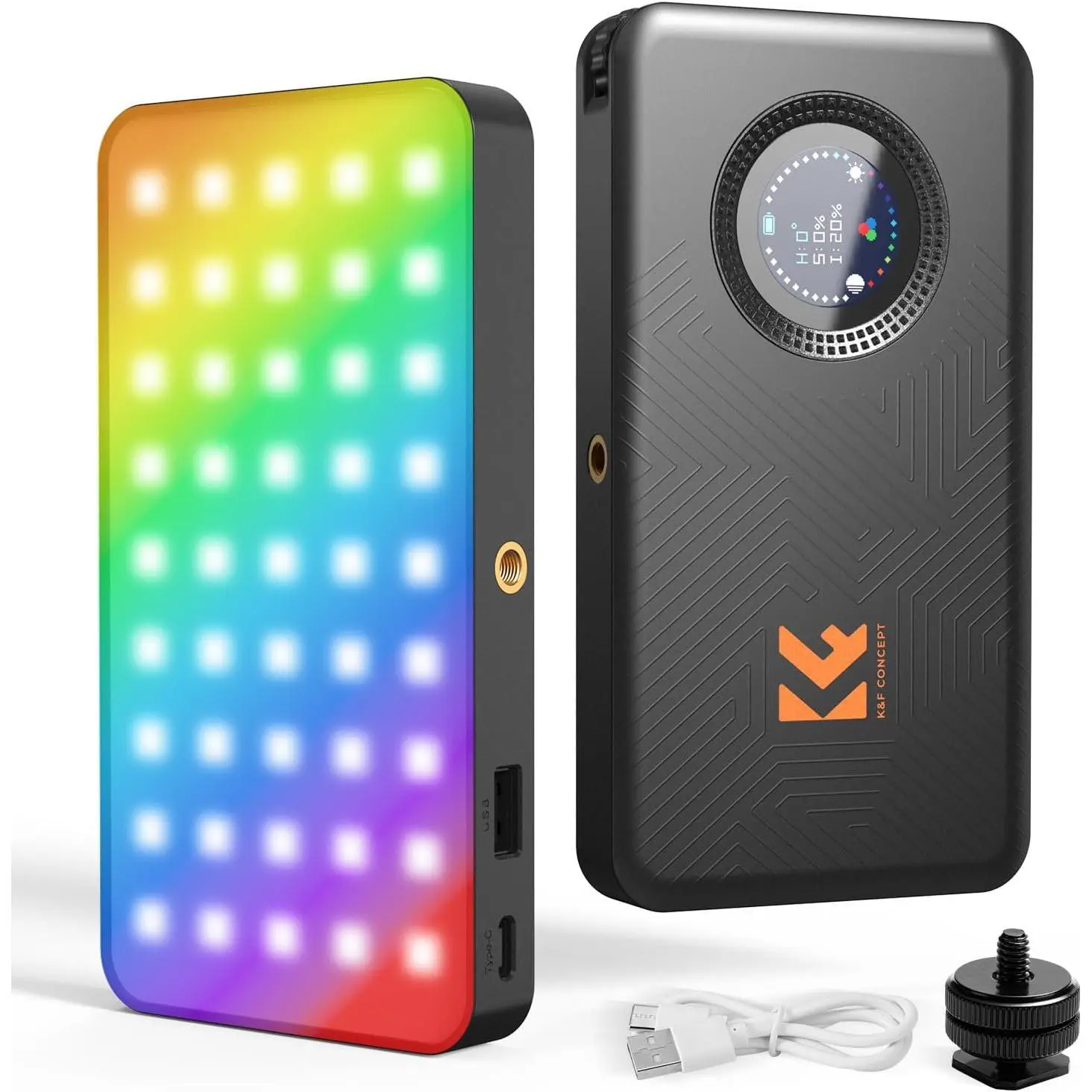 K&F CONCEPT RGB Camera Fill Light, Portable Camera Accessories with Cold Shoe, CRI95+, 2700-7500K, Full Color OLED Screen, 5000mAh Rechargeable LED for Photographic Fill Light & Content Creators