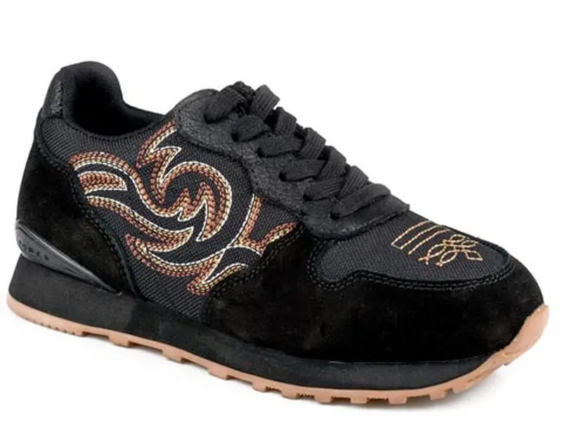 Womens Black Cow Suede And Western Stitch