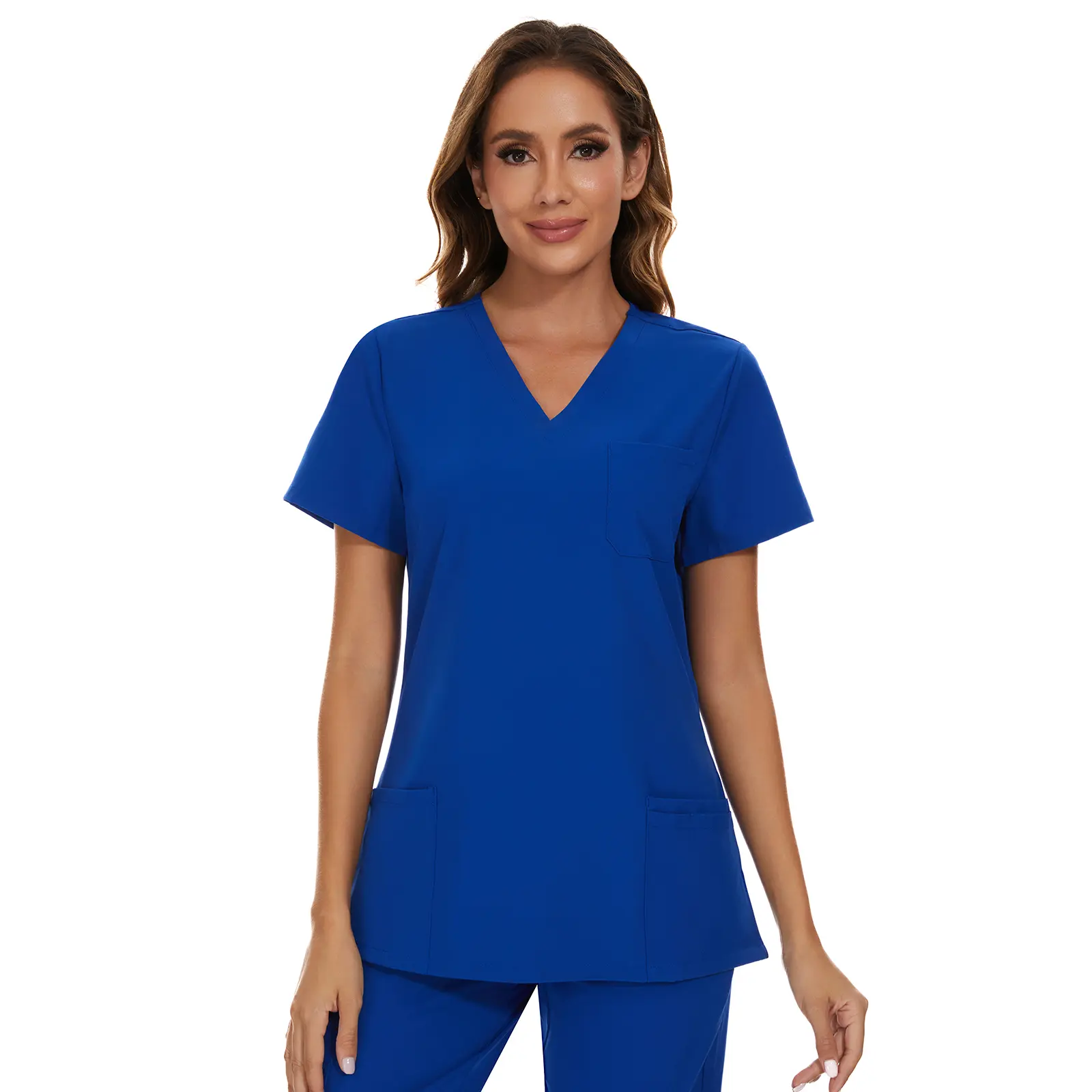 COZYFIT Women's Scrub Tops - Soft Stretch Polyester Workwear, V-Neck Lady's Women's Clothes with 3 Pockets, Easy Care Medical Style Uniforms Scrub Set Uniforms for Summer