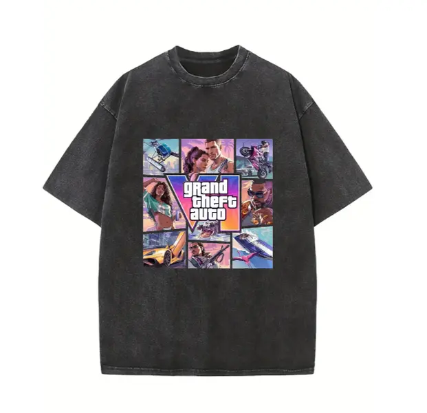 Grand Theft Auto VI GTA 6 Graphic T-Shirt Vintage Acid Wash Oversized Gaming Tee Mens Womens Unisex