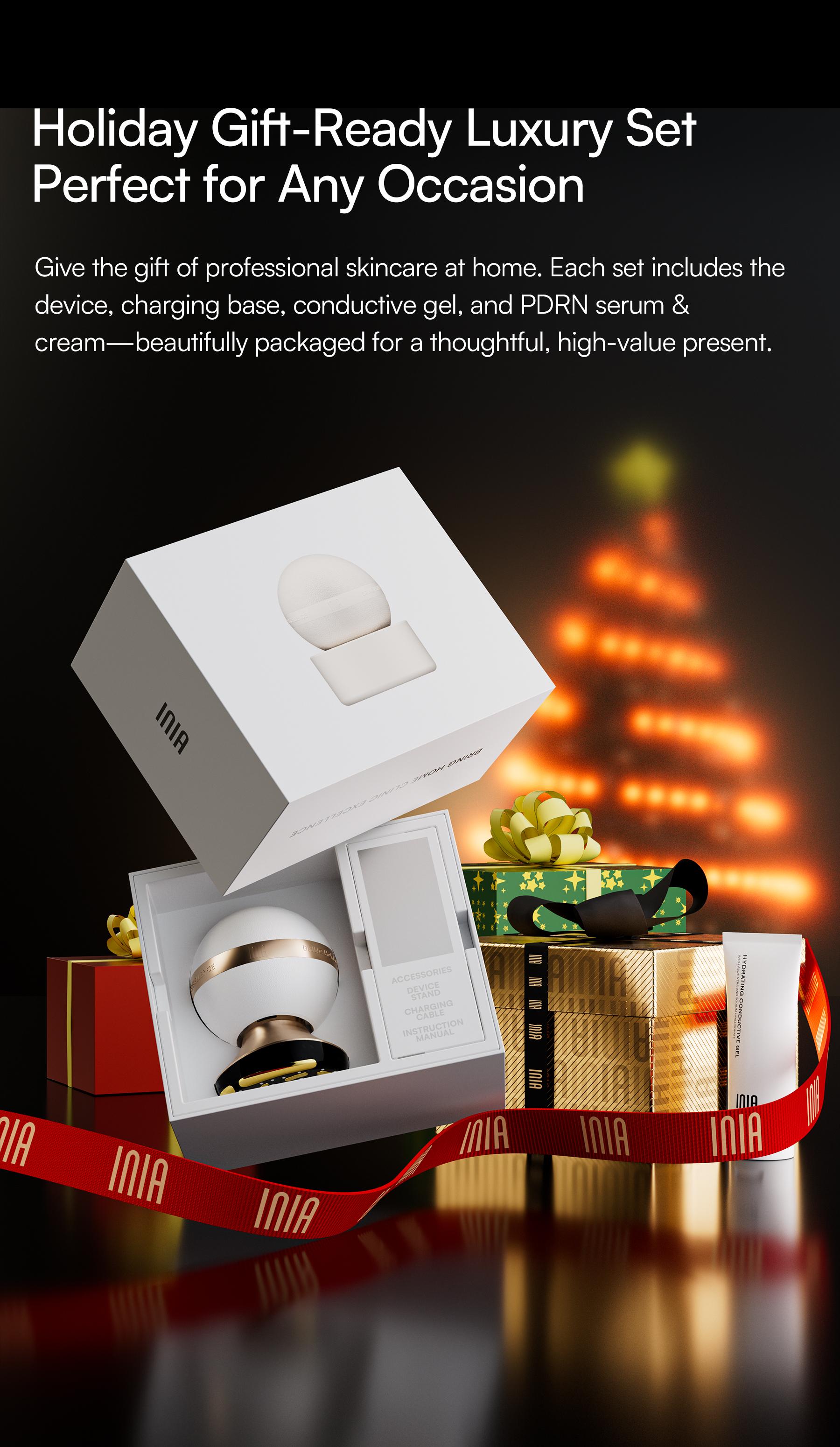 INIA SPHERA & PDRN Peptide Repair Skincare Bundle – RF & LED Anti-Aging Facial Device with EMS Microcurrent, Red Light & Cryo Cooling for Lifting & Firming, Plus Peptide Cream & Serum for Deep Repair & Hydration. Perfect Black Friday Gift.