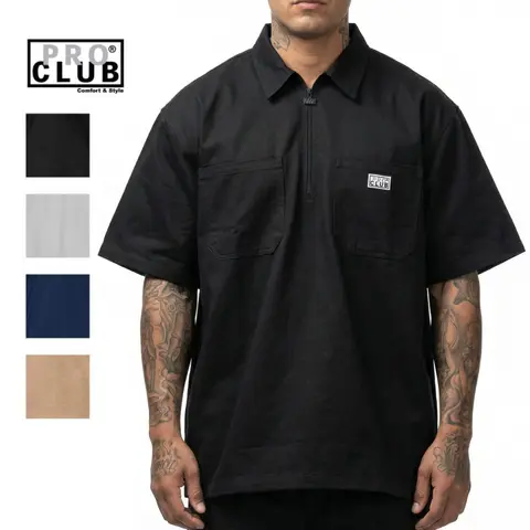 Pro Club Men's Heavyweight Half-Zip Work Top - Stretch Fabric Menswear, Relaxed Fit, Soft Cotton Spandex, Durable, Chest Patch Pockets, Zipper Closure, Machine Washable, Classic Plain, Small, Outdoor Wear