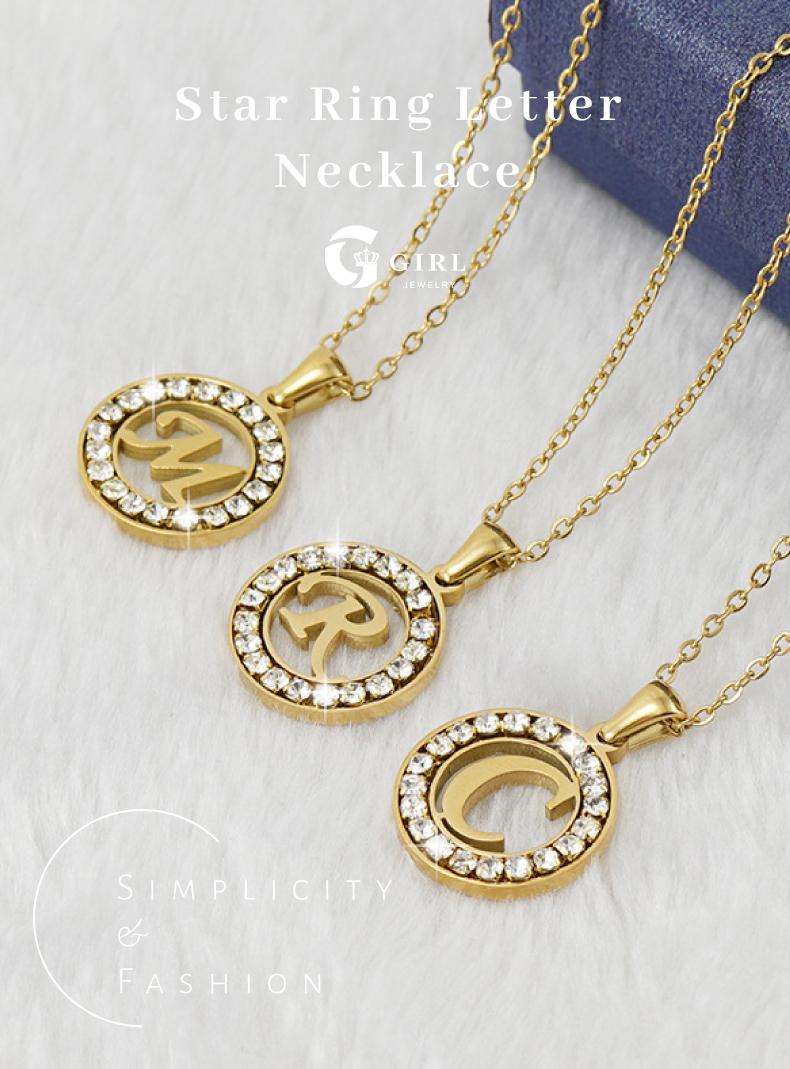 GGIRL 18K Gold Plated Round Artificial Zircon Letter Necklace for Women Men Elegant Durable Design Unique Versatile Daily Wear Special Events Exquisite Jewelry Gift Fashion Jewelry Gift for Holiday Haul Christmas Birthdays Anniversaries Alphabet Pendant