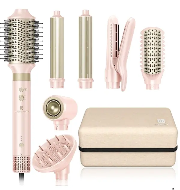 8-in-1 Ceramic Negative Ion Hair Dryer - 110,000 RPM Fast-Dry Curling Straightening Brush, Lightweight & Quiet for Home/Salon/Travel with Travel Case
