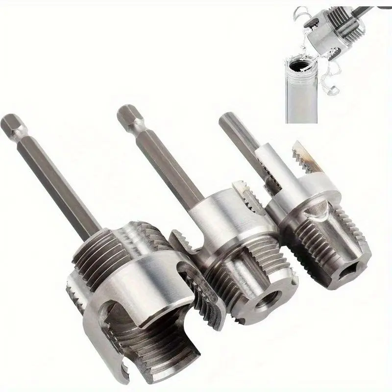 3 Pcs Integrated Internal & External Pipe Threading Tool, Dual-Function Pipe Thread Cutting Tool for 1/2" & 3/4"& 1" PVC/Plastic Pipes, Electric Drill Compatible Pipe Threader Kit oxygen sensor wrench Tool Kit Set