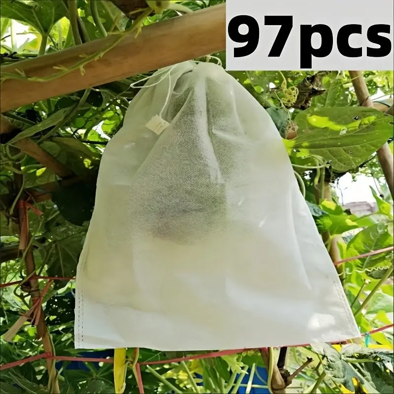 97-Piece Fruit Protection Bags, Bird & Insect Proof, Breathable Net Pouches, Universal for Grapes & Strawberries, Gardening Essential Tool, Plant Protector, Garden Supplies