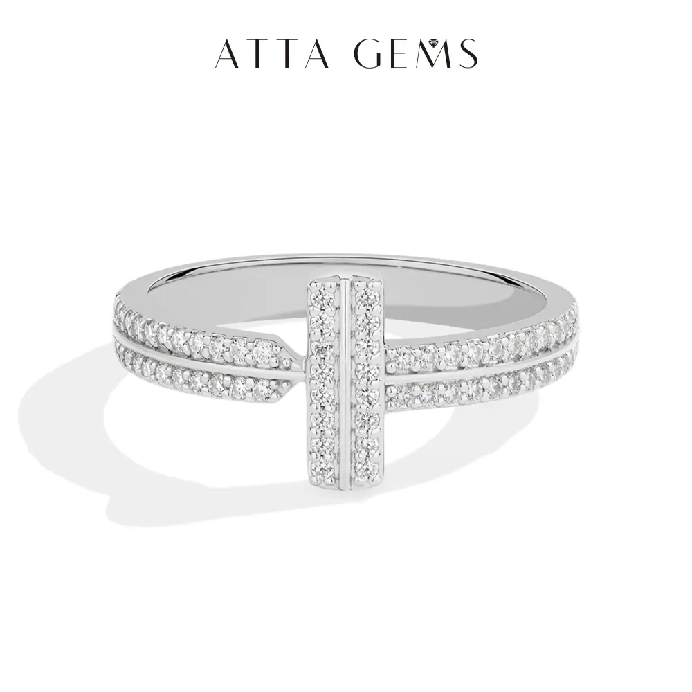 ATTAGEMS T Shape Design 1.0mm Round Cut Lab-Created Moissanite Ring for Women 18K Gold Plated Ring Daily Wear Birthday Holiday Gift Fine Jewelry R350 summerwins