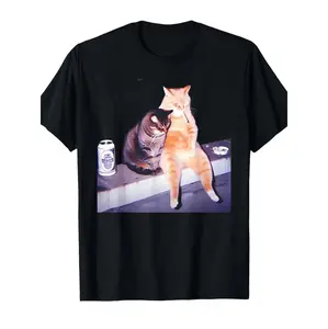 Vintage Smoking Cat Meme Short-Sleeve T-Shirt, Casual Streetwear Top for Cat Lovers, Soft Black Crew Neck Humorous Graphic Shirt, Perfect Gift for Adults (Sizes S-XXXL)