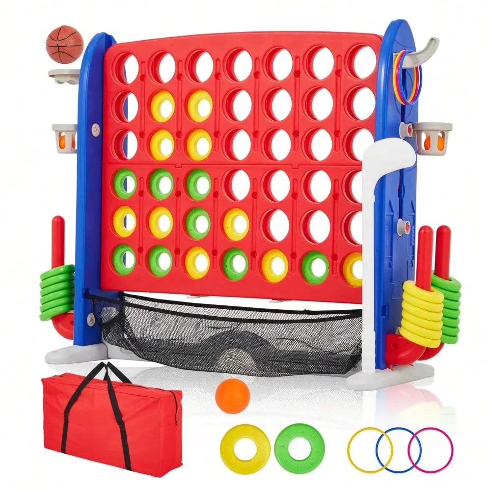 Gaomon 4-in-1 Combo Game Table with PE Frame - 3-Level Adjustable Height Instant Setup, Includes 4-To-Score, Golf, Basketball, Ring Toss - Board Games for Family Night, Multiple Players