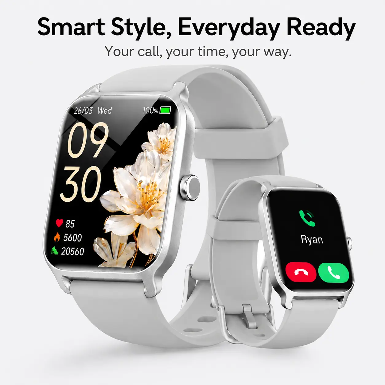 Smart Watch for Men Women, 2.01" Touch Screen Bluetooth Watch with Call and Message Notifications, Step Counting Reference, Daily Activity Tracking, Alarm, Timer, Music Control, Camera Remote, Comfortable Strap, Compatible with iPhone Android