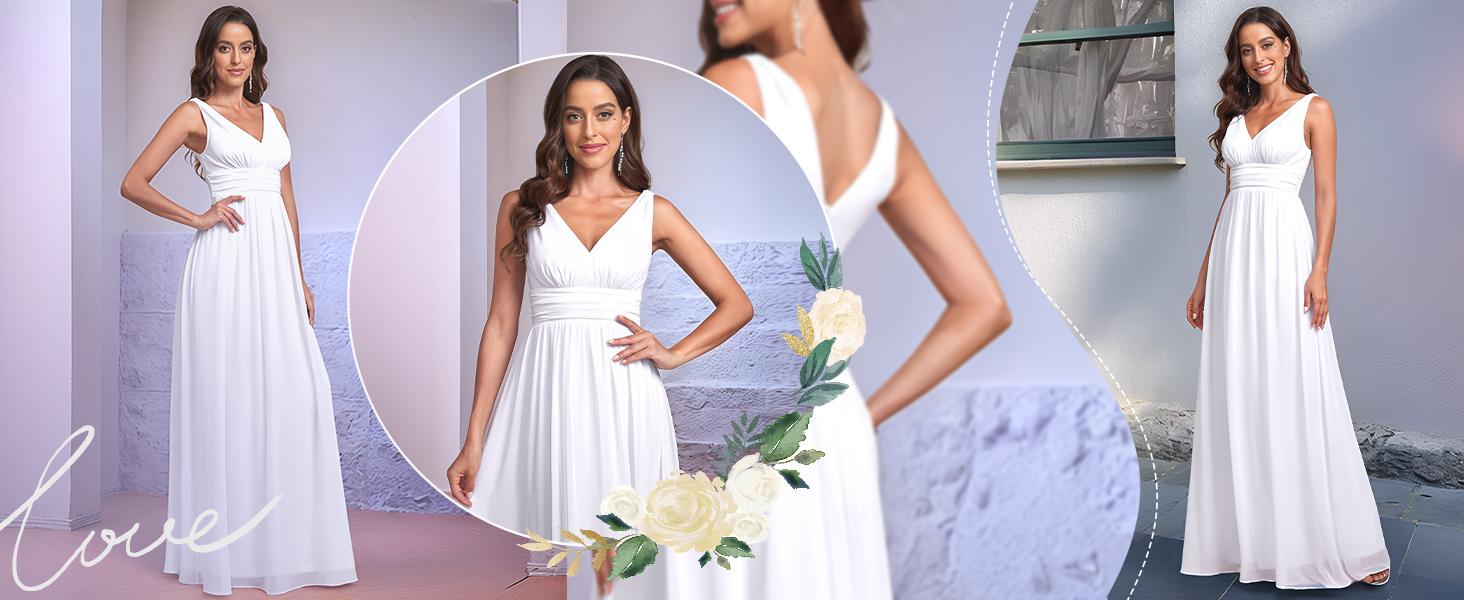 Ever-Pretty Women's Pleated Sleeveless V-Neck Chiffon Maxi Dress 09018, Elegant Casual Wedding Guest Dress with Maxi Length