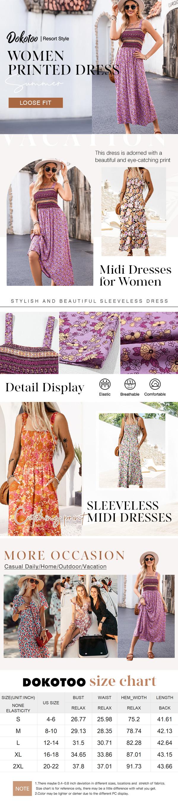 Dokotoo Square neckline stretch waistband printed dress Casual Womenswear Comfortable Elegance Fabric Feminine Flowy High Waist